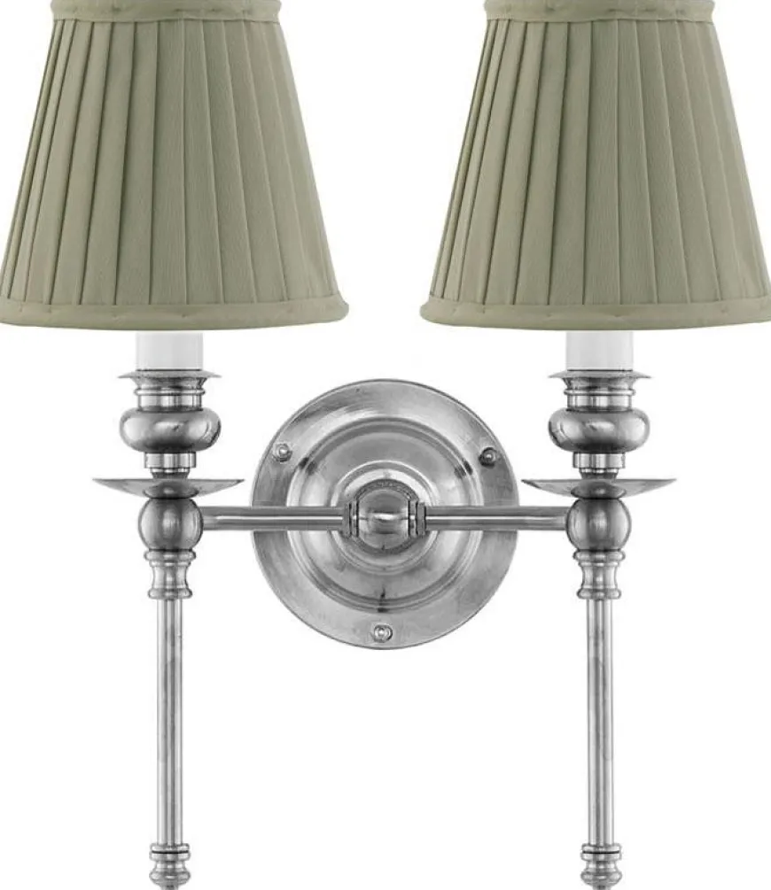 Vägglampa - Wivallius nickel, olivgrön tygskärm