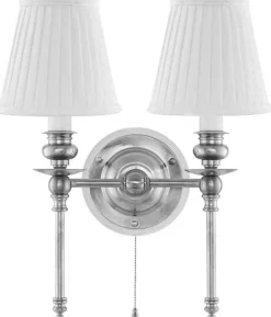 Vägglampa - Wivallius nickel, vit tygskärm