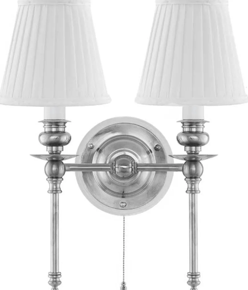 Vägglampa - Wivallius nickel, vit tygskärm
