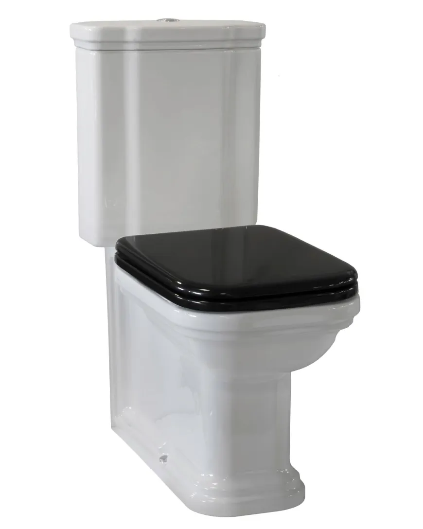 WC - Art Deco golvstående toalett med spolknapp & sits - Krom