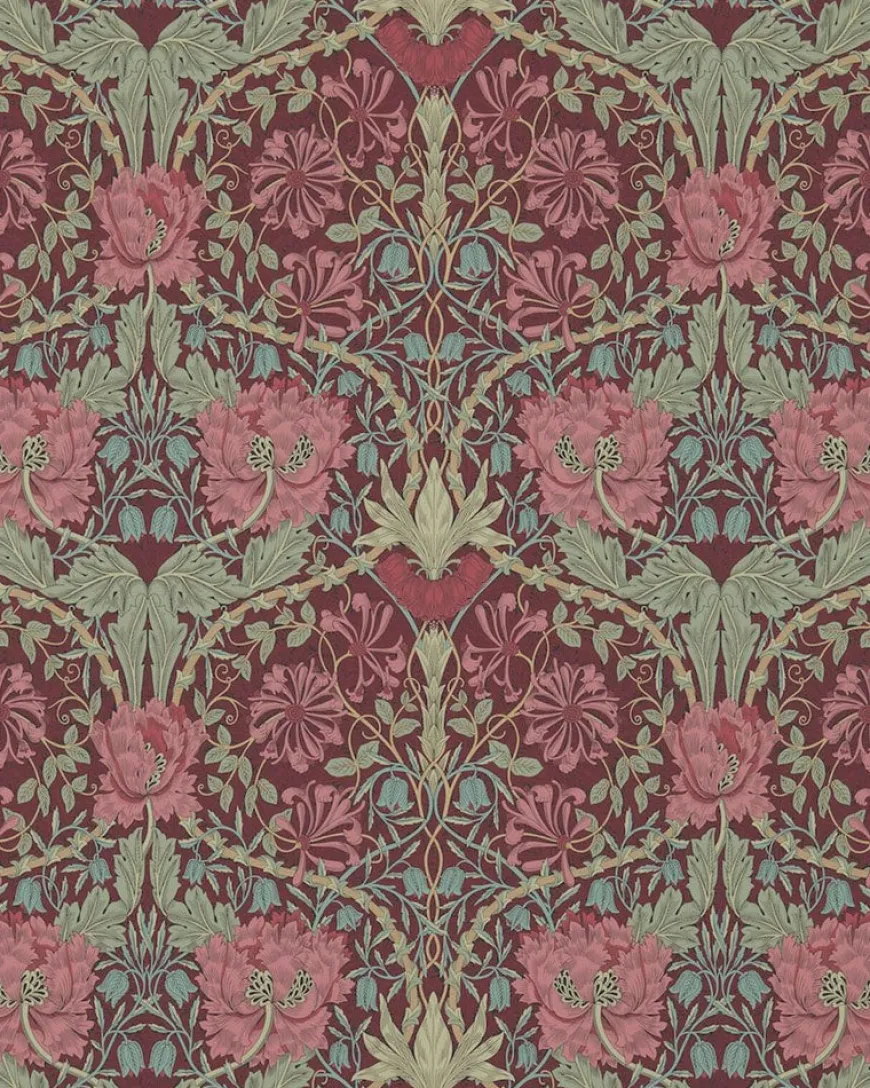William Morris & Co. Tapet - Honeysuckle & Tulip Burgundy/Sage