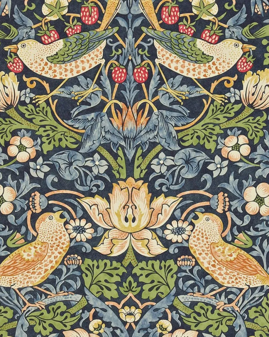 William Morris & Co. Tapet - Strawberry Thief indigo/mineral